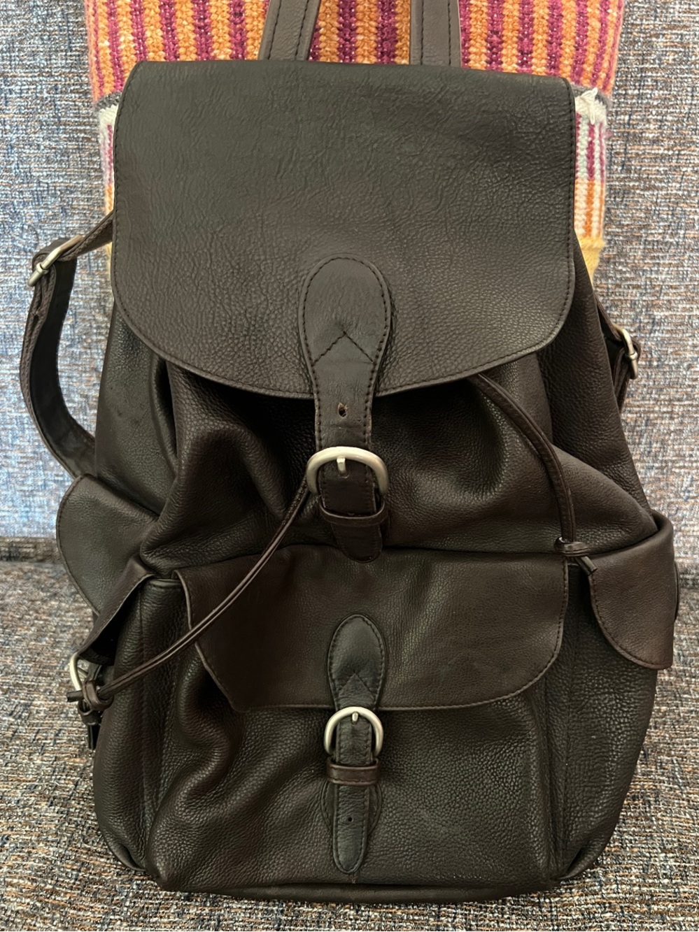 Women’s Dark Brown Leather Backpack with Buckle Accents
